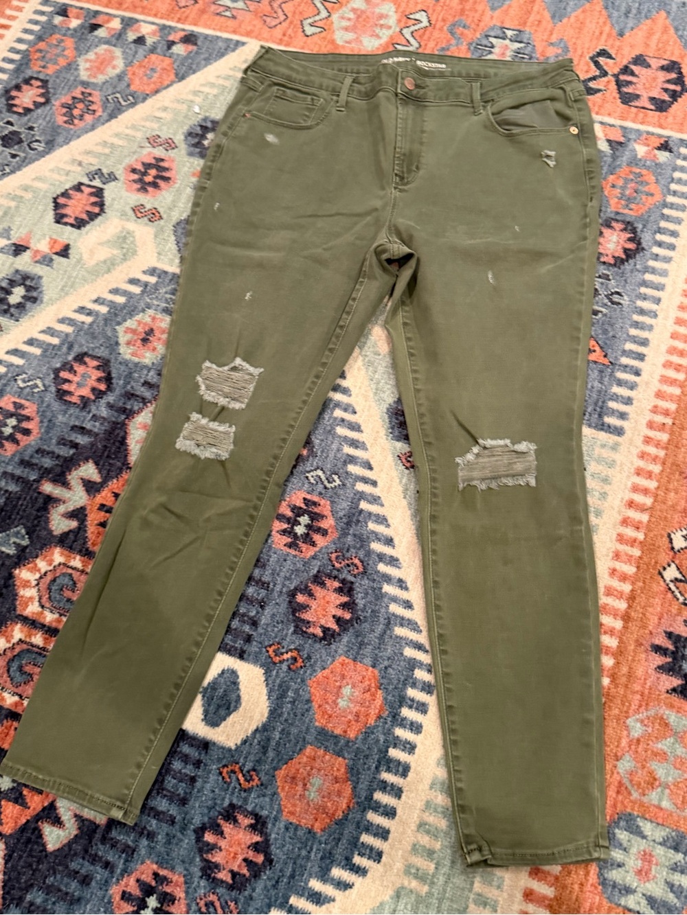 Old Navy Rockstar 16 olive green distressed denim